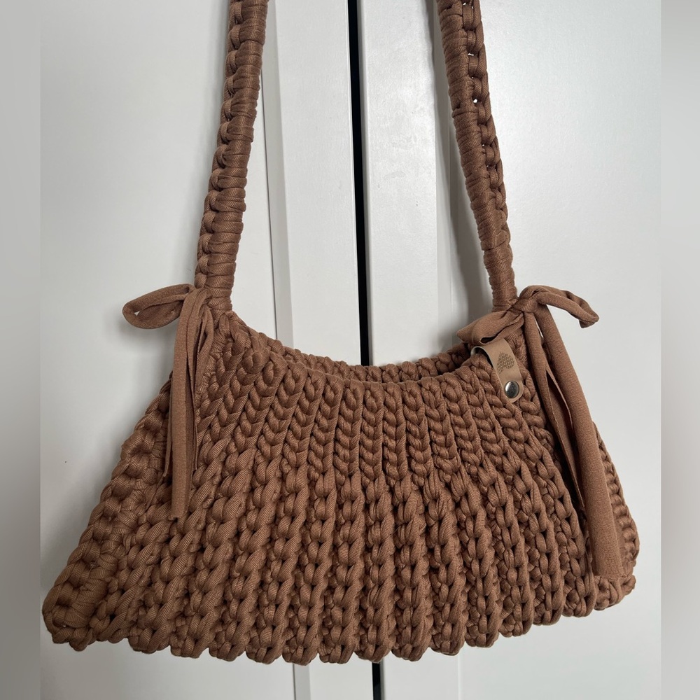 Handmade ❤️ Brown Hand Woven crochet knit purse Handbag Size small